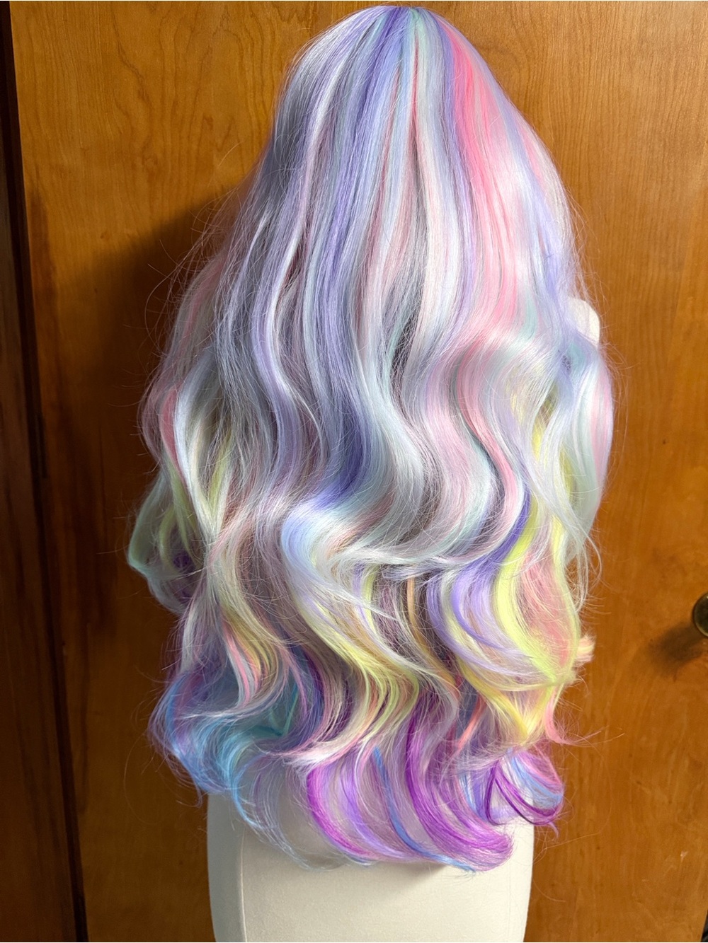 Multicolor Pastel Pink Blue Layered Long Curly Women's Wig Rainbow HALLOWEEN